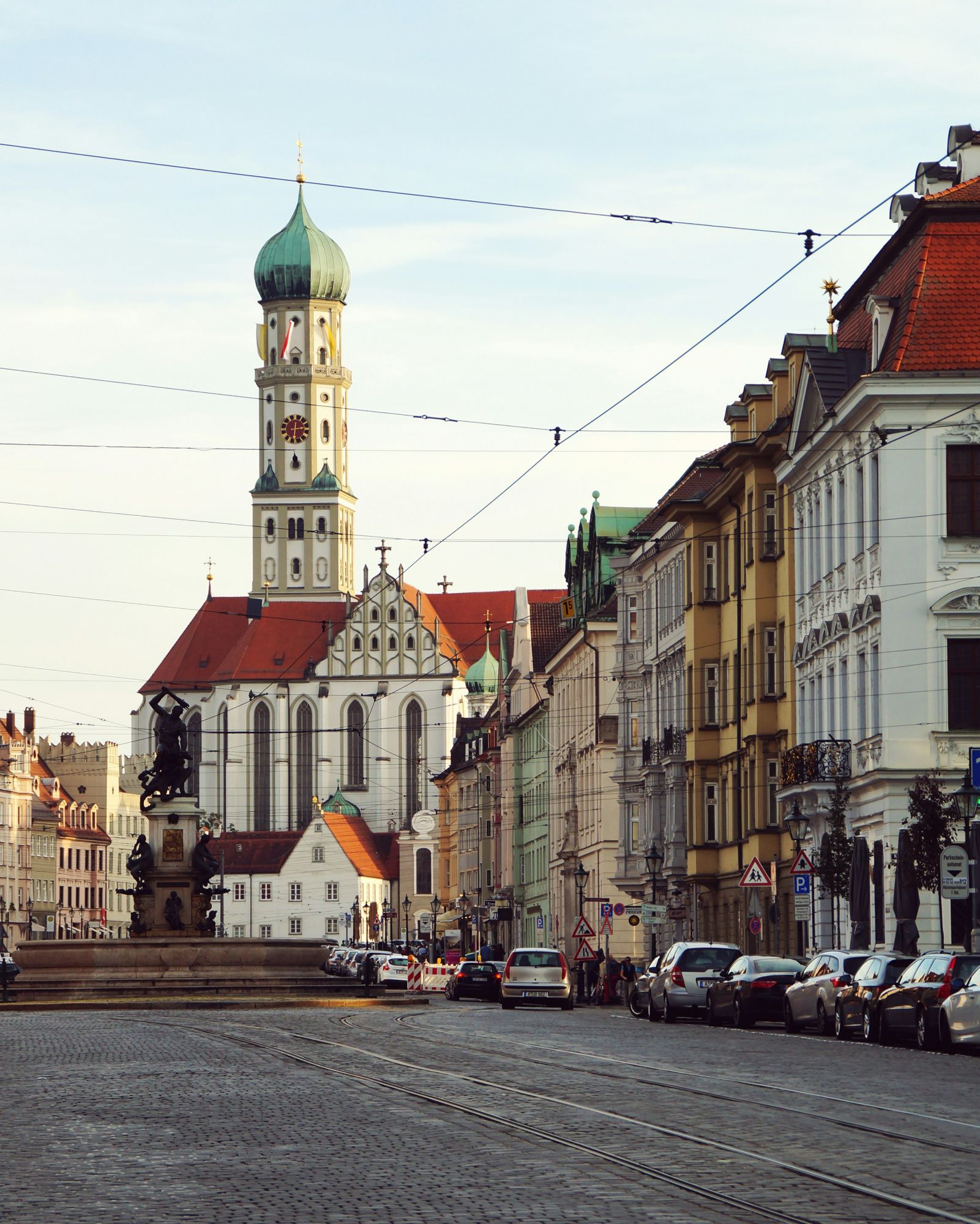 Maximilianstraße in Augsburg with the Basilica of St. Ulrich and Afra