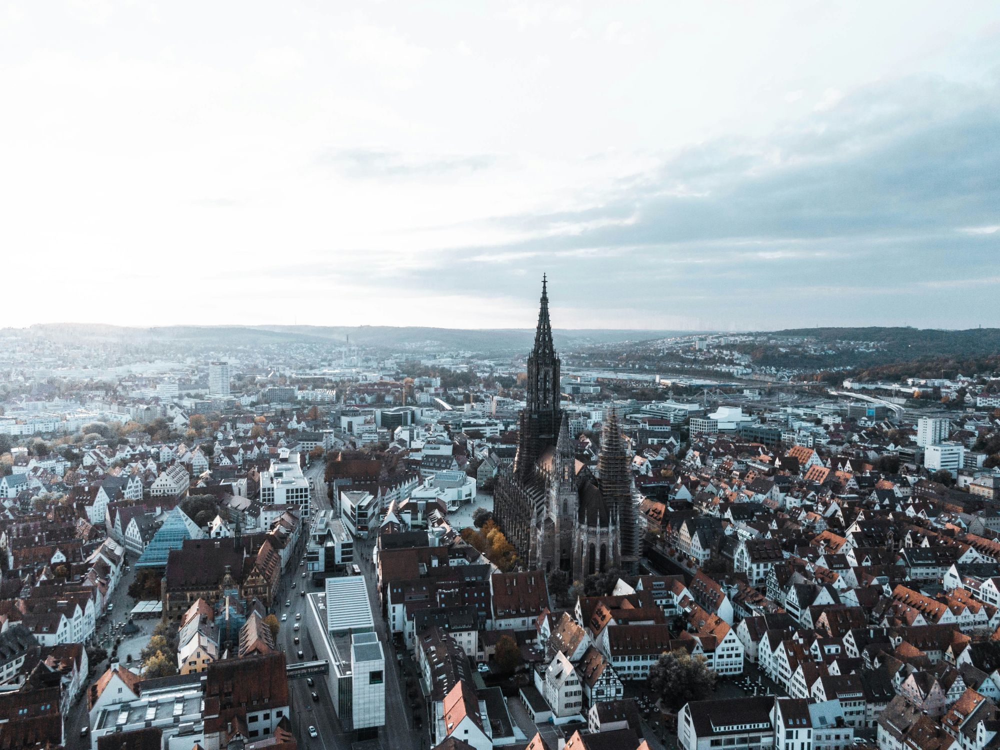 Aerial view of Ulm and Ulm Minster